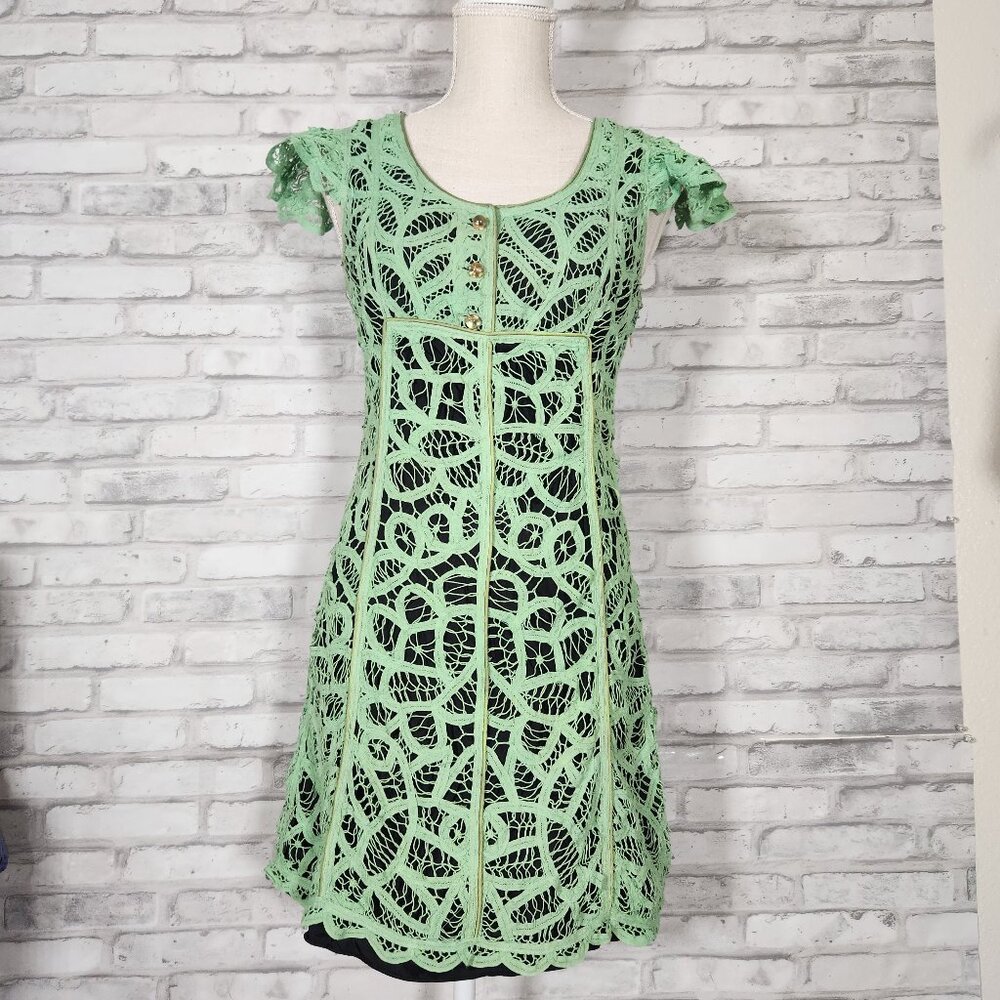 Betsey Johnson Black Green Crochet Button Dress